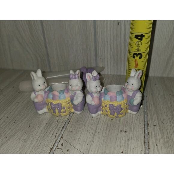 Vtg Hermitage Pottery Easter Candle Holders Bunny Rabbits Easter Basket Set Of 2 - Picture 8 of 8